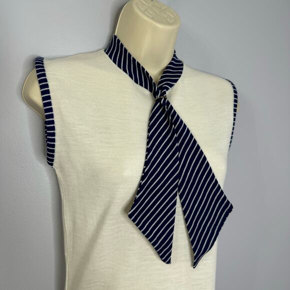 HELEN SUE 70s Vintage Nautical Collar Tie Neck Blouse Sleeveless Deadstock M - Picture 2 of 12